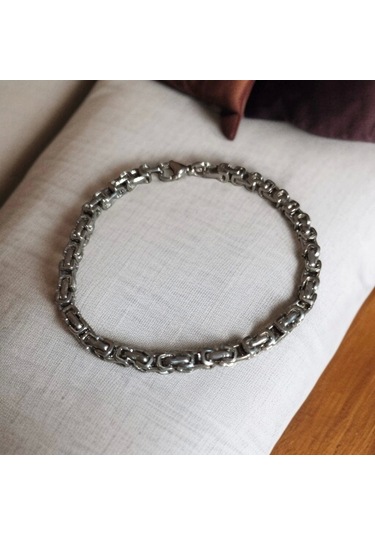 Gümüş Renk, Modern Halkalı Paslanmaz Çelik Erkek Bileklik 22 Cm Çok Renkli