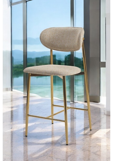 Hanev Serisi 1 Adet 75 Cm Krem Ada Mutfak Bar Sandalyesi Gold Kaplama Metal Ayak Krem Sandalye - Gold Ayak Krem