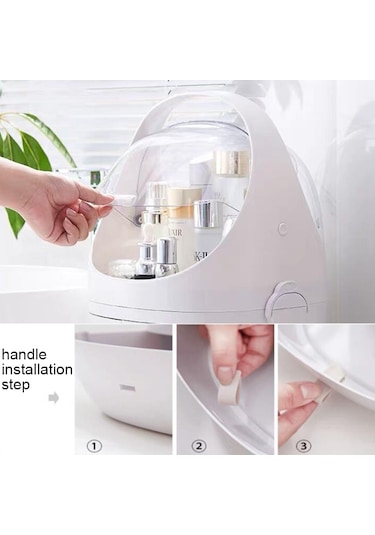 Sones Taşınabilir Toz Geçirmez Şeffaf Yuvarlak Kozmetik Çekmece Tipi Saklama Kutusu Küçük İnci Beyazı