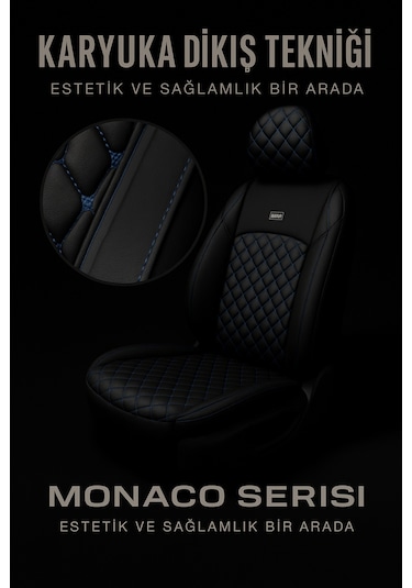 Suzuki Sx4 Sedan 2007 2013 - Monaco Eviza Kumaş Deri Detaylı Oto Koltuk Kılıfı - Siyah Mavi Siyah Mavi