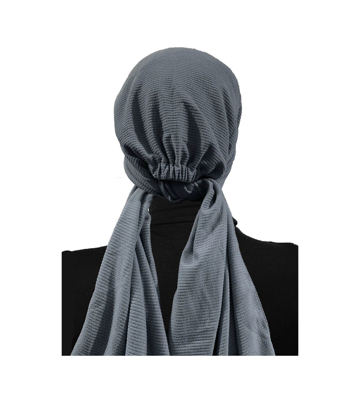 Fitilli Penye Bağlama Koyu Gri Hazır Türban Tesettür Bone Koyu Gri