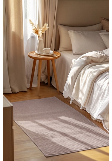 Lidya Bukle Jüt Çizgili Halı Kaydırmaz, Kadife Hissi, Kolay Temizlik, Antibakteriyel, Modern Kahverengi