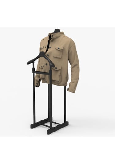 Çift Askılıklı Dilsiz Uşak Elbise Askısı Siyah / Krom - Yükseklik Ayarlı Siyah