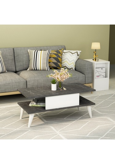 Eta Orta Sehpa Siyah Mermer-beyaz Siyah Mermer Desen-beyaz