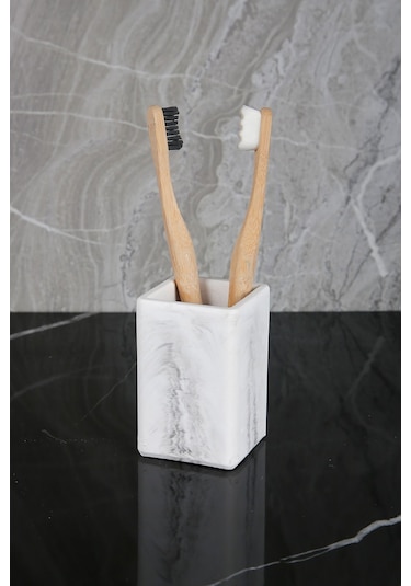 Betonmall Mermer Desenli Beton Diş Fırçalık - Siyah Siyah