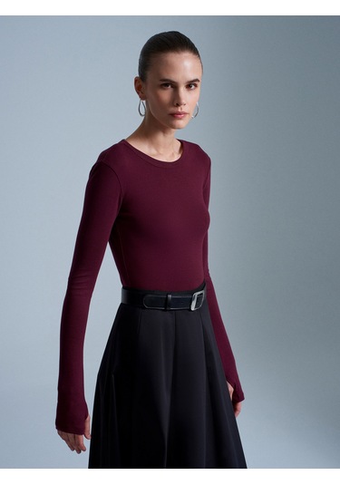Dilvin 32319 Modal Karışımlı Uzun Kollu Top-bordo Bordo