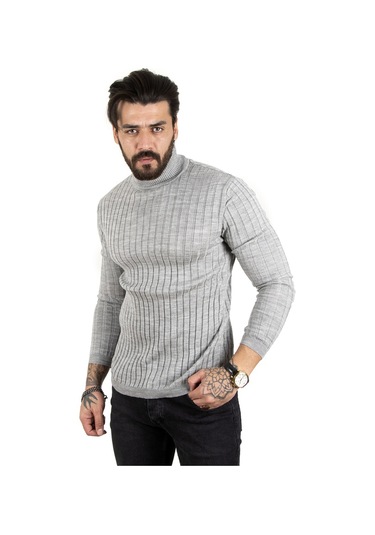 DeepSEA Erkek Gri Yarım balıkçı Örme Kazak 2100017 Gri