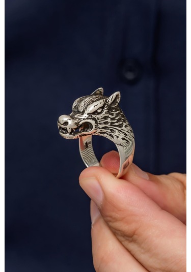 Yüzük Sanatı Kurt Motif Yazılı 925 Gümüş Erkek Yüzük