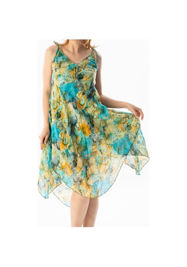 Askılı Vual Afrodit Midi Boy Yazlık Elbise Batik Turkuaz 6212 - Standart Çok Renkli - Turkuaz