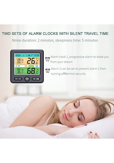 Ts-6211 Çok İşlevli Dijital Higrometre Termometre Büyük Ekran Sıcaklık Nem Monitörü Elektronik Saat - Siyah Siyah