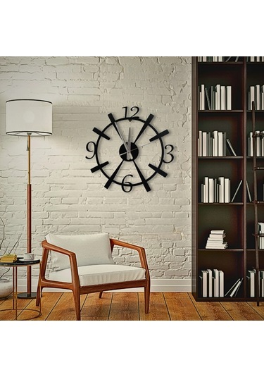 Dekoratif Büyük Rakamlı Duvar Saati Siyah Metal, 40 Cm, Sessiz Siyah