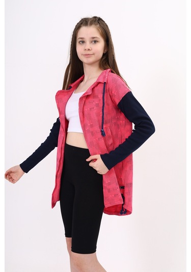 Toontoy Kız Çocuk Komple Baskılı Hırka Fuşya