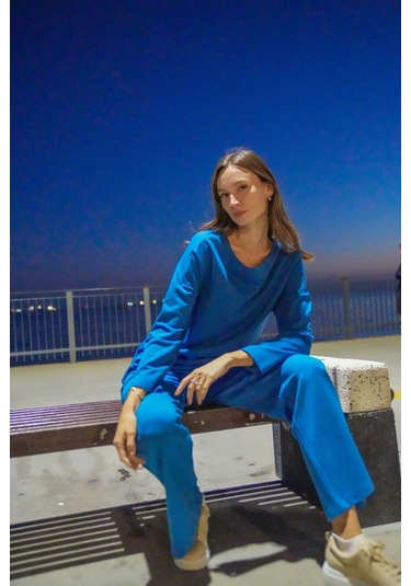 Kadın Bol Paçalı Ikili Takım Frn6101 Mavi