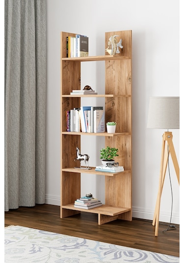 Asimetrik Beş Raflı Kitaplık Atlantik Çam