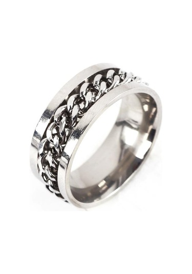 Gümüş 4 Renk Erkekler Moda Otoriter Titanyum Çelik Dönen Yüzükler Takı Zincir Yüzük 7 Gümüş