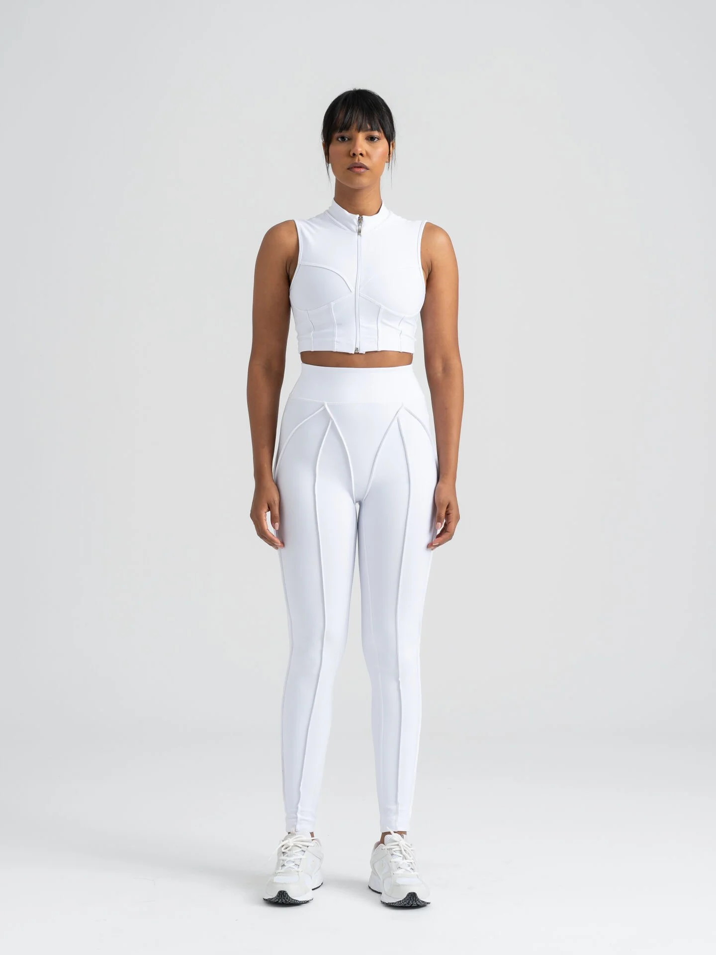 Dikişle Modellenmiş Spor Tayt Beyaz