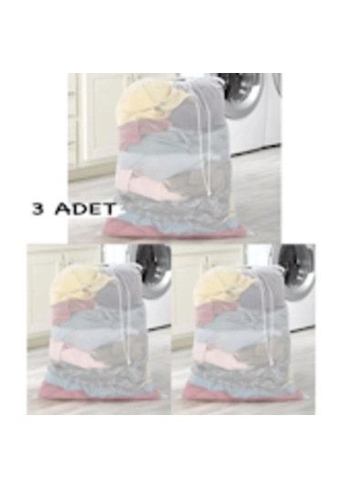 3 Adet Büyük Perde Ve Çamaşır Yıkama Filesi 60x80 Beyaz