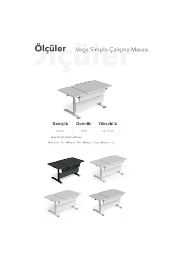 Vega Simple Yükseklik Ayarlı Antrasit Ahşap Masa, Ofis Ve Bilgisayar Masası, Modern Çalışma Masası Antrasit