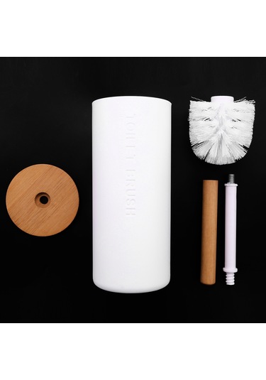 Bambu Zemin Ayaklı Tuvalet Fırçası Seti Taban Banyo Tuvalet Fırçası Beyaz