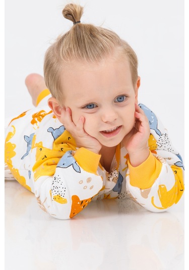 Kız Erkek Çocuk Kalın Elyaf Dolgulu 2.5 Tog Desenli Uyku Tulumu-sarı-beyaz Sarı - Beyaz