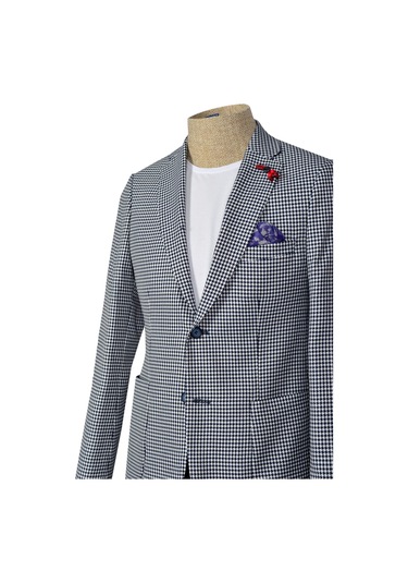 Kare Kazayağı Desen Mono Yaka Çift Düğme Ceket Slim 001