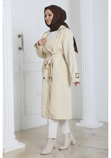 Kadın Trençkot Kuşaklı / M0109 - Krem Krem