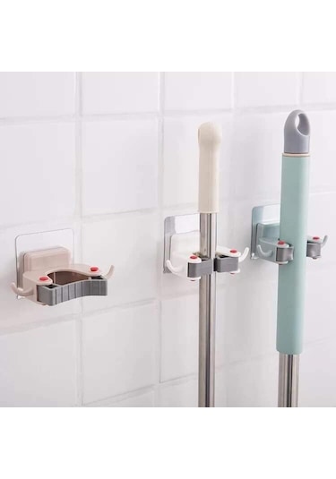 Paspas - Süpürge - Fırça ve Mop Askısı Sap Tutucu 3 Adet Çok Renkli