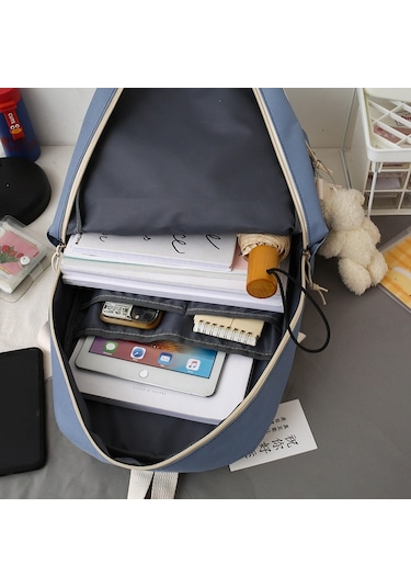 Sımıcg Öğrencinin Beş Parçalı Büyük Kapasiteli Okul Çantası Mavi