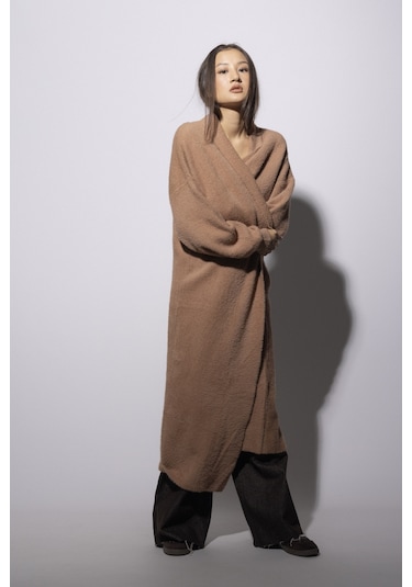 Avrile Uzun Triko Hırka Camel