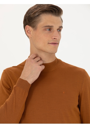 Cacharel Tarçın Slim Fit Çeyrek Balıkçı Yaka Triko Kazak Turuncu