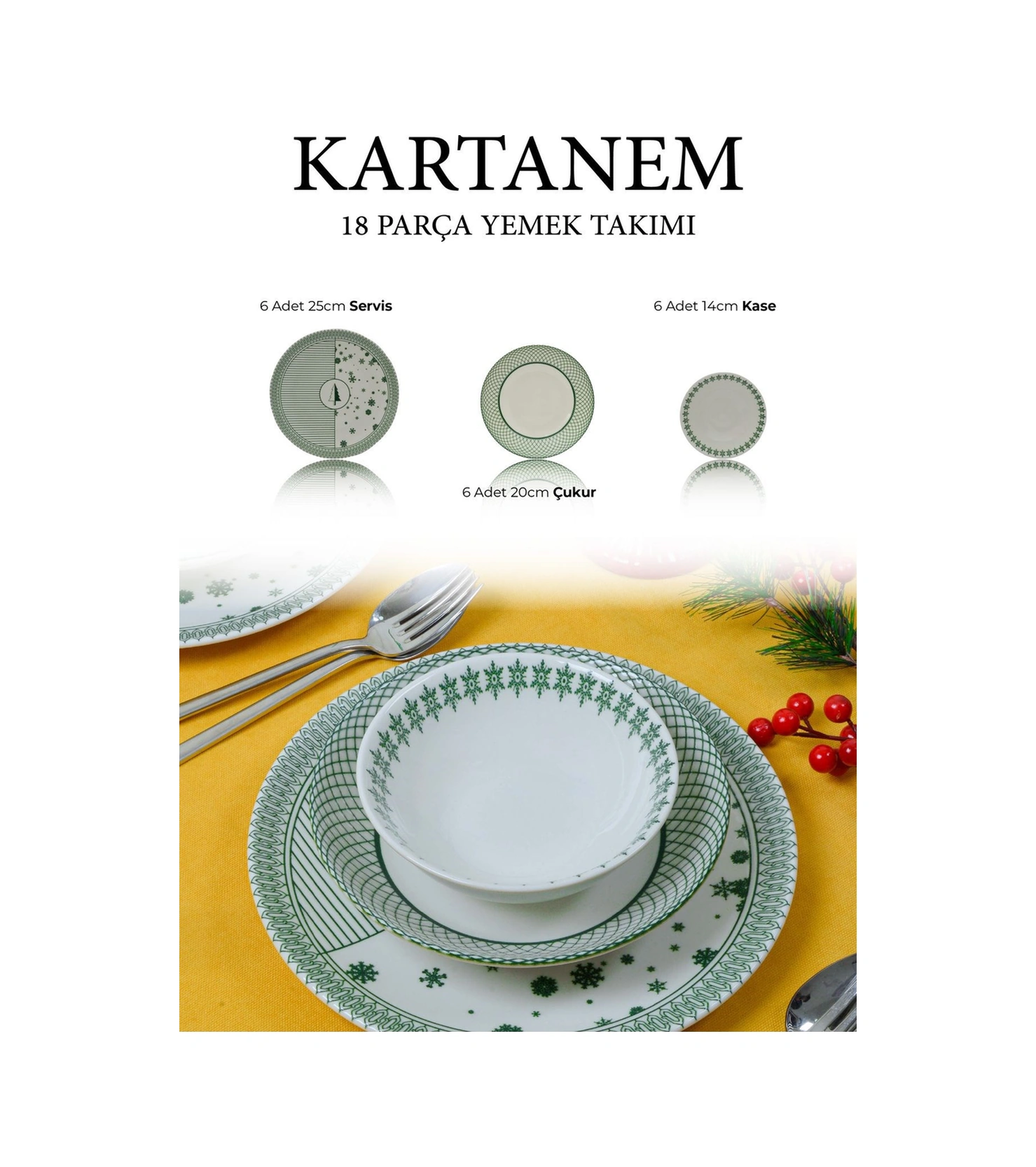 Kartanem 18 Parça 6 Kişilik Porselen Yemek Takımı Çok Renkli