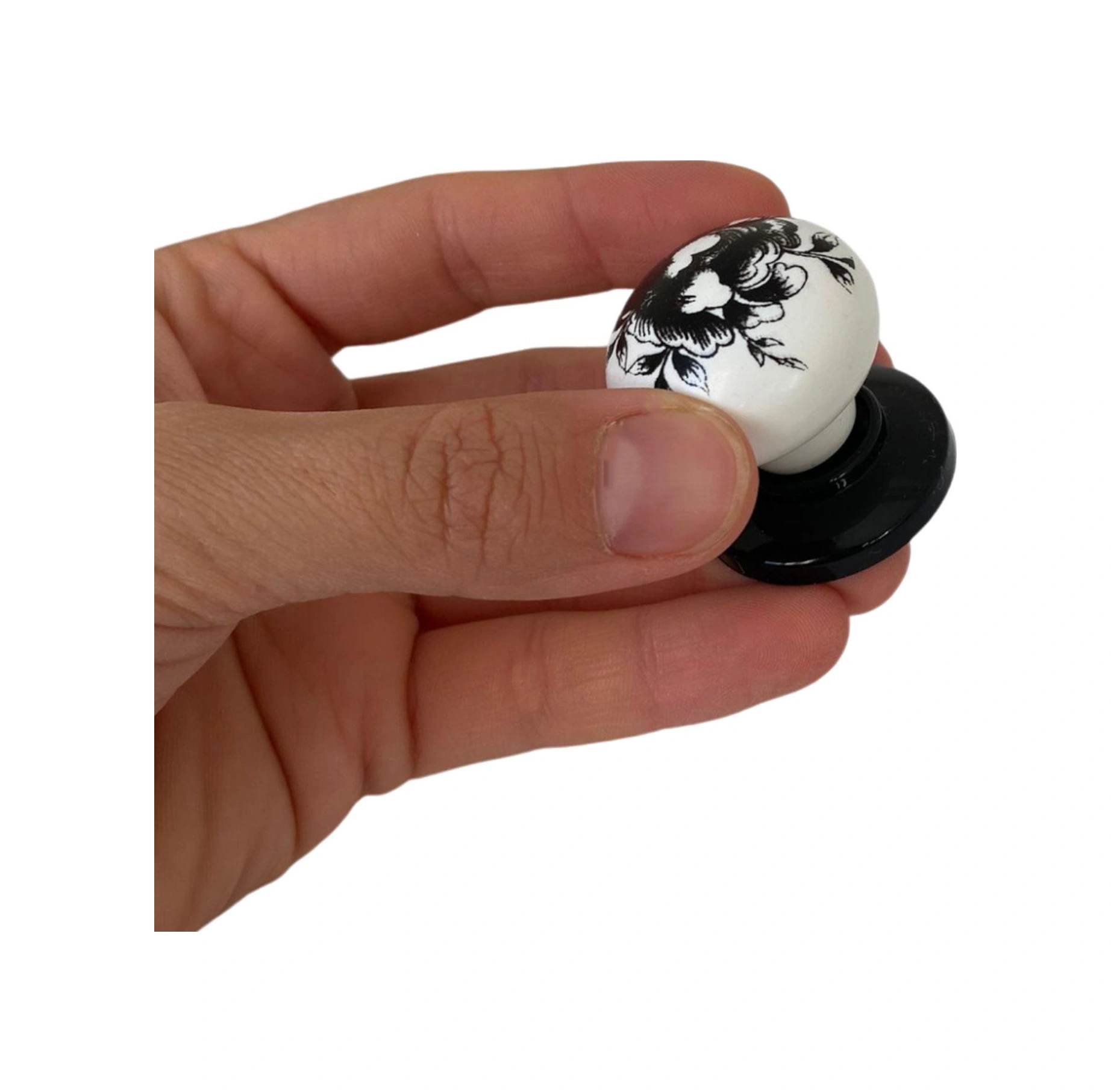 15 Adet Siyah Gül Desenli Beyaz Polimer Düğme Kulp Siyah Tablalı Mobilya Mutfak Dolabı Çekmece Kulbu Kulpları