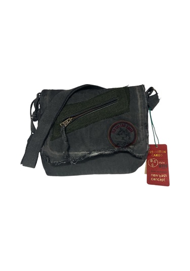 Vintage Küçük Salaş Unisex Günlük Çapraz Postacı Çantası S Boy 26x20cm Siyah Yeşil