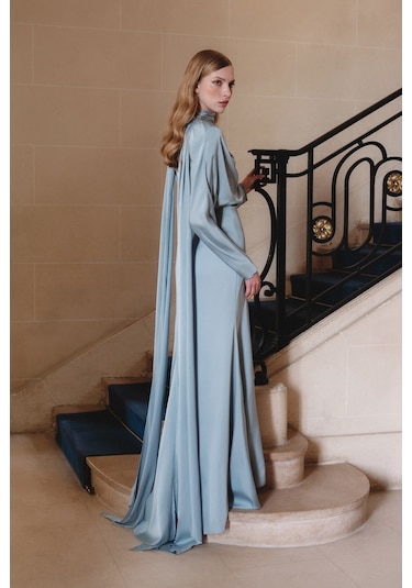 L'amour Taşlı Abiye Elbise Mavi Mavi