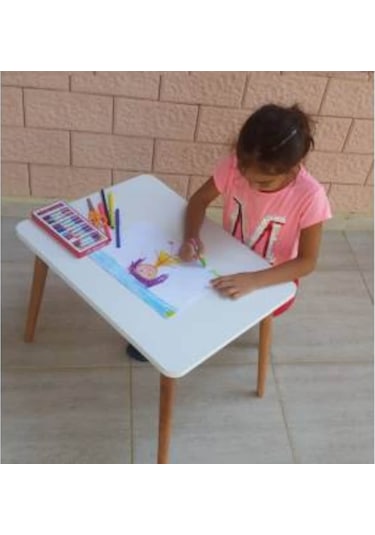 Depolife Ilk Ofisim Çocuk Ders Çalışma Masası Ahşap Konik Ayaklı