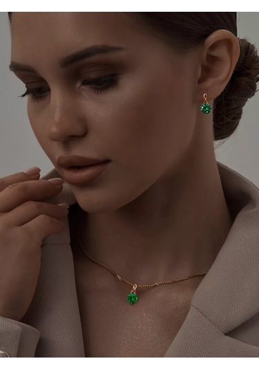 Asj 925 Ayar Gümüş Taşlı Altın Küpeler 188588229 Yeşil