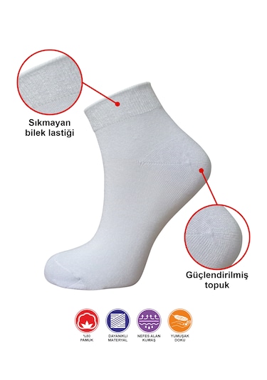 10 Çift Yazlık Terletmez Desensiz Düz Sade Kadın Patik Pamuk Beya Beyaz