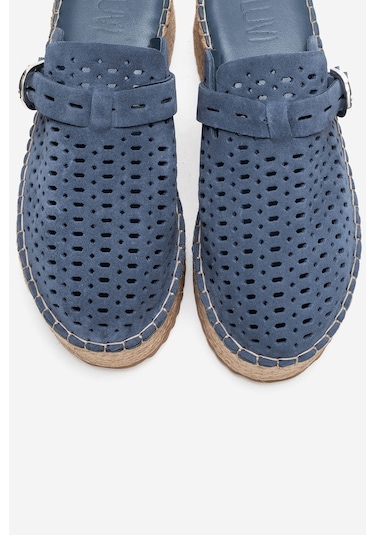 Luvishoes Louıs Kot Mavi Süet Hakiki Deri Burnu Kapalı Hasır Dolgu Taban Terlik Mavi