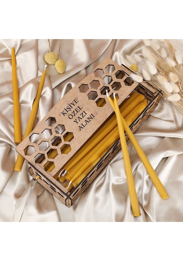 Özel Tasarım Ahşap Kutu İçinde El Yapımı Bal Mumu Seti