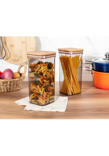Madame Coco Kaviera 1500ml Ahşap Kapaklı Saklama Kabı 2'li 1ksakl04321500ml-füme Çok Renkli