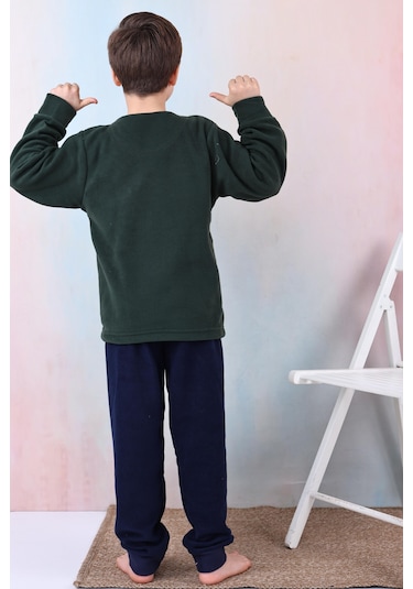 Yeni Sezon Sonbahar/kış Erkek Çocuk Skate Desenli Polar Pijama Takımı 4515 Haki Yeşili