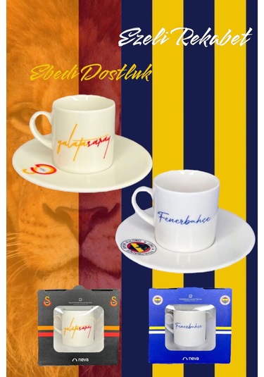 Neva Galatasaray-Fenerbahçe Lisanslı Özel Kutusunda Kahve Fincan Seti