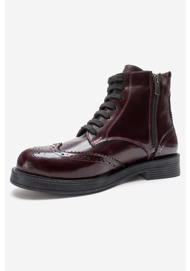 Luvishoes Nelvy Bordo Rugan Hakiki Deri Kadın Bot Bordo