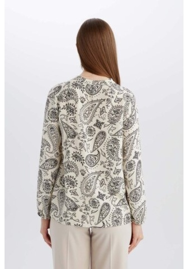 DeFacto Regular Fit Bağcıklı Yaka Desenli Uzun Kollu Bluz N1809AZ25SPBK81