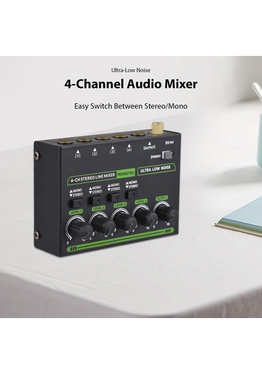 Hfambition Max400-pro Mini Ses Mikseri: 4 Kanal, Ultra Düşük Gürültü, Stereo/monofon Dönüşümü, 6.35mm Giriş, Avrupa Şarj 100-240v 11"