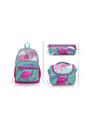 Wia Erkek Çocuk 3'lü Kaplumbağa Temalı Çocuk İlkokul 1.2.3 Ve 4. Sınıf Okul Çanta Seti Yeşil - Pembe