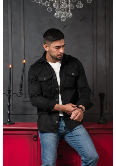 Advante Slimfit Çift Kapak Cepli Astarsız Kaşe Gömlek Siyah