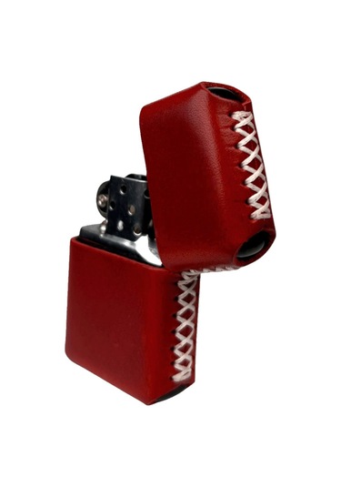 Handmade El Yapımı Hakiki Deri Zippo Modeli Çakmak Kırmızı