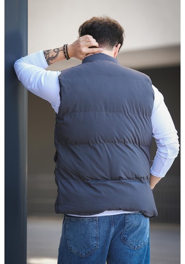 Octave Suya Dayanıklı Kapaklı Cepli Etiket Detaylı Dik Yaka Erkek Şişme Yelek Füme