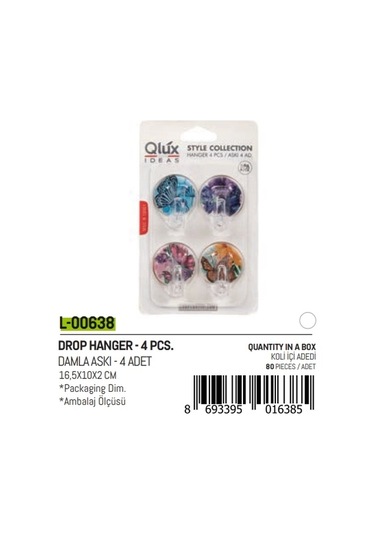 4 Parça Damla Küçük Yapışkan Askı 4767 Çok Renkli